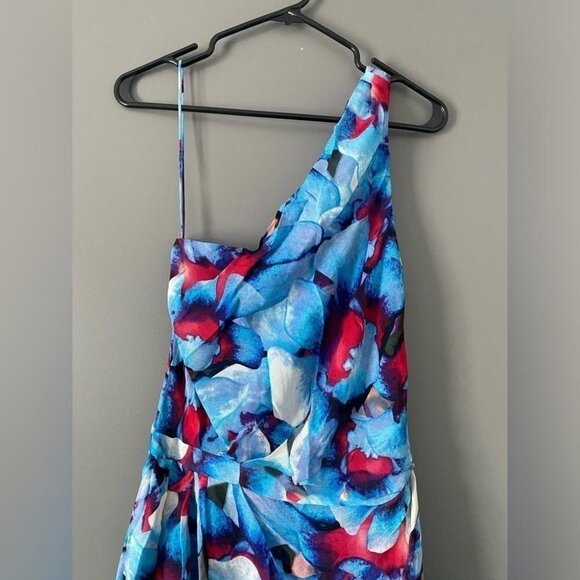 Cynthia Steffe Silk Maxi Dress 6 One Shoulder Floral Gown Formal - Picture 3 of 12